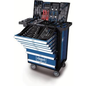 Scheppach Servante d'atelier TW1000 Set d'outils | Chariot d'outillage avec 4 roulettes | 263 pièces incluses | Verrouillable et Mobile | 7 tiroirs